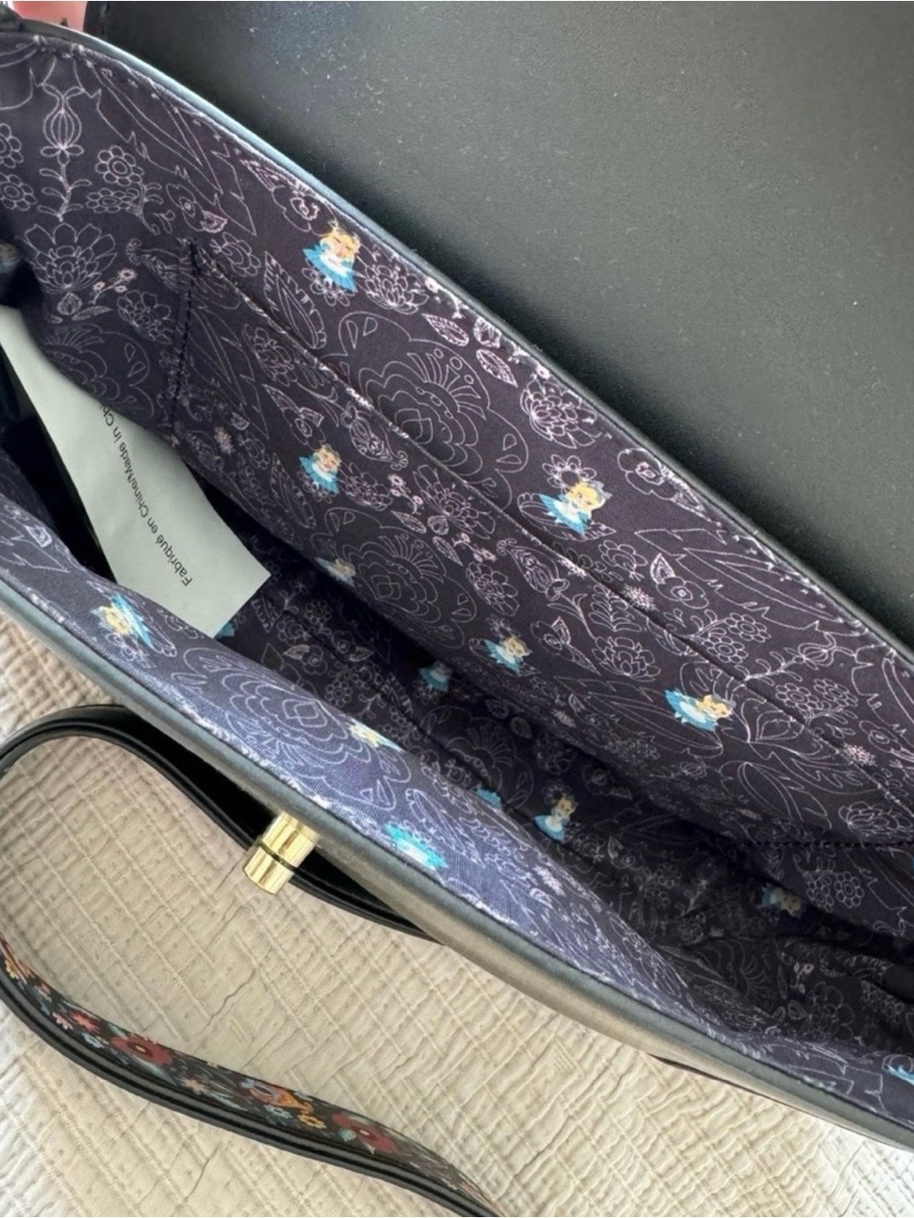 Loungefly Alice in Wonderland Black Leather Crossbody with Colorful Floral Strap - Picture 5 of 6